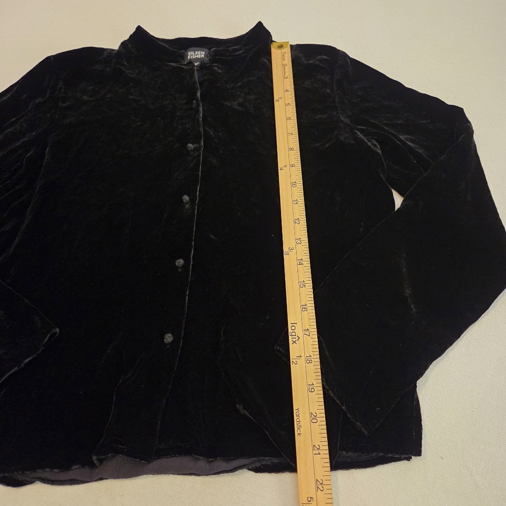 EILEEN FISHER Black‎ Silk Blend Velvet Mandarin Collar Button Front Blouse SZ S - Picture 6 of 10